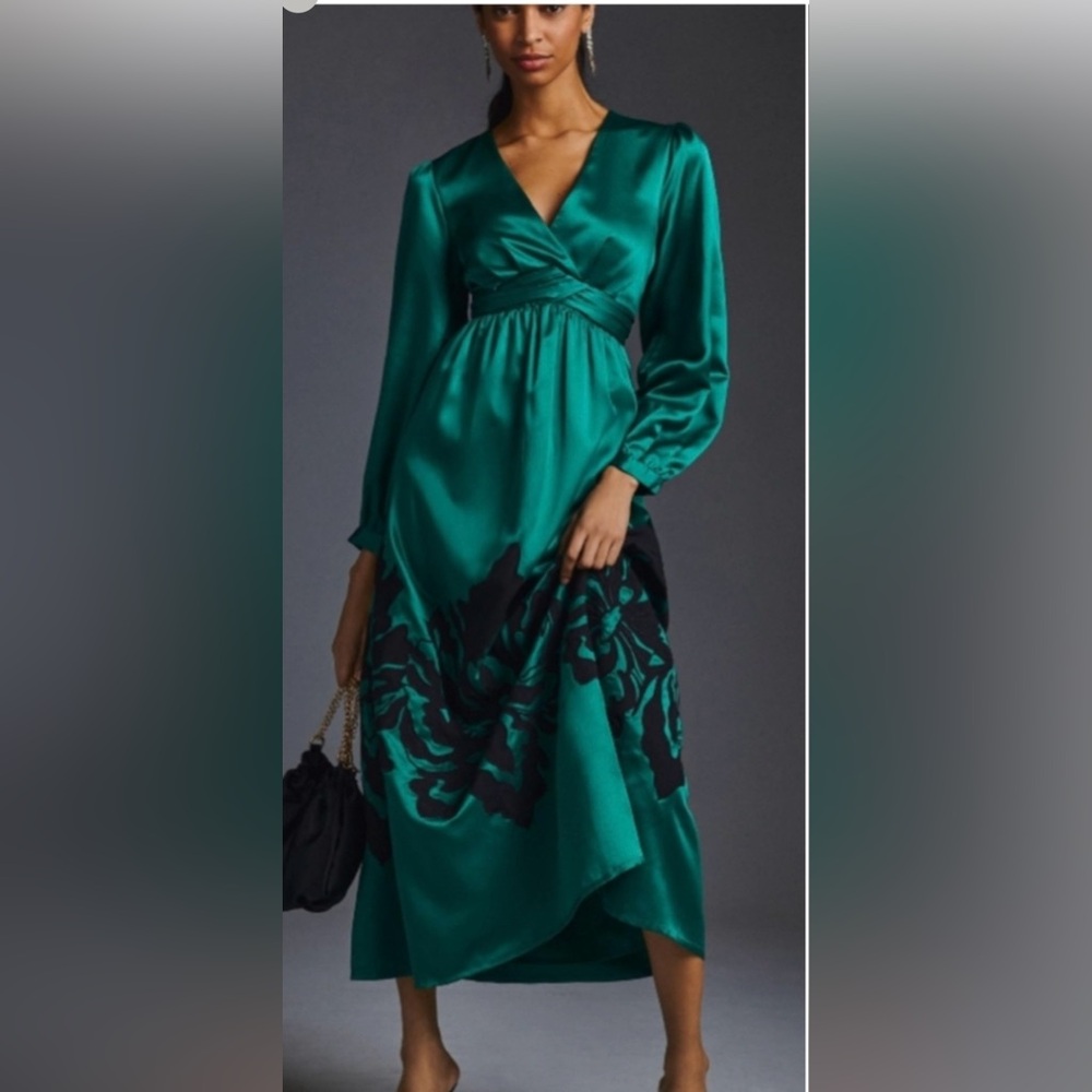 Nikisha Embroidered Satin Dress for Anthropologie